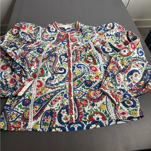 Love The Label Small Colorful Megan Elodie Paisley Floral Beautiful Blouse Top - Picture 6 of 10